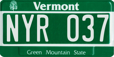 VT license plate NYR037