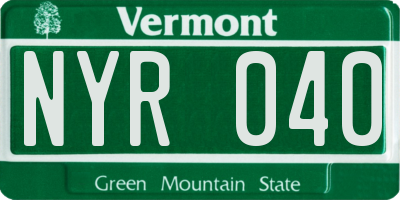VT license plate NYR040