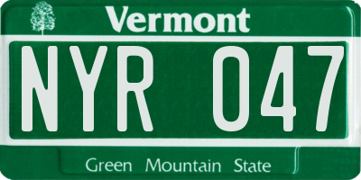VT license plate NYR047
