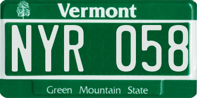 VT license plate NYR058