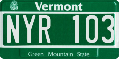 VT license plate NYR103
