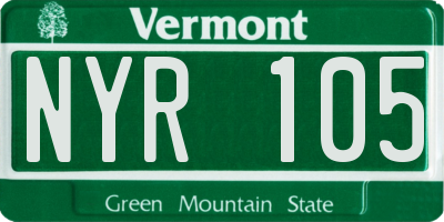 VT license plate NYR105