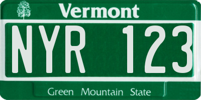 VT license plate NYR123