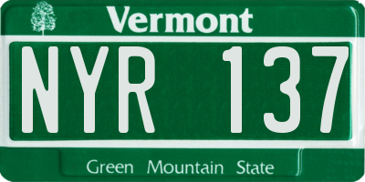 VT license plate NYR137