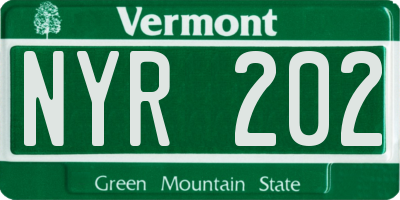 VT license plate NYR202