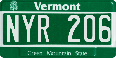 VT license plate NYR206