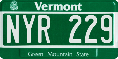 VT license plate NYR229