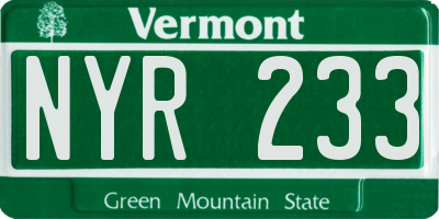 VT license plate NYR233