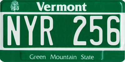 VT license plate NYR256