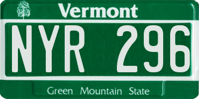 VT license plate NYR296