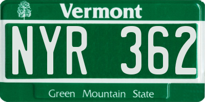 VT license plate NYR362