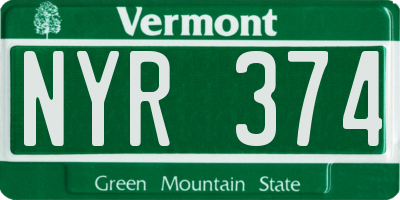 VT license plate NYR374
