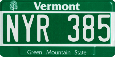 VT license plate NYR385
