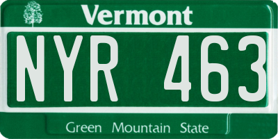 VT license plate NYR463