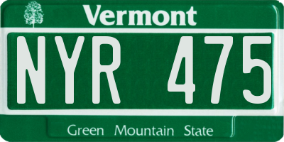 VT license plate NYR475
