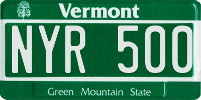 VT license plate NYR500