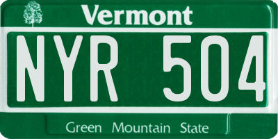VT license plate NYR504