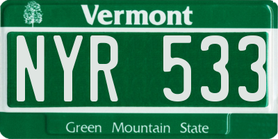 VT license plate NYR533