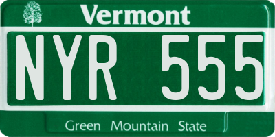 VT license plate NYR555