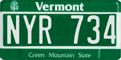 VT license plate NYR734