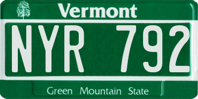 VT license plate NYR792