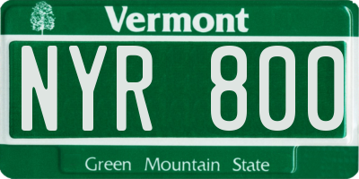 VT license plate NYR800
