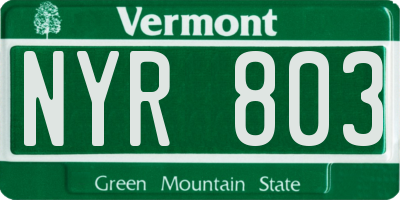 VT license plate NYR803