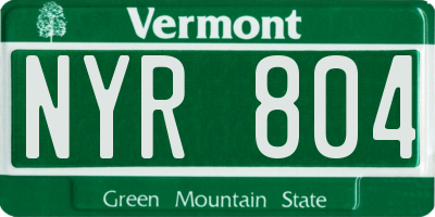 VT license plate NYR804