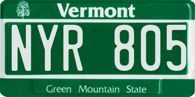 VT license plate NYR805