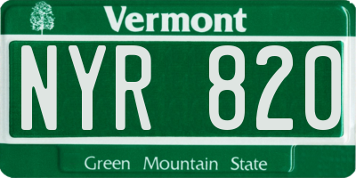 VT license plate NYR820