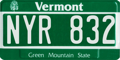 VT license plate NYR832