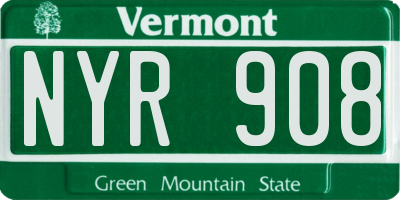 VT license plate NYR908