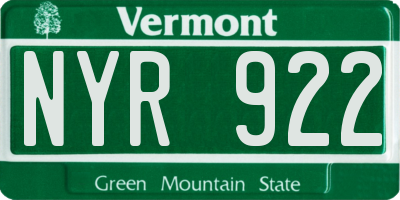 VT license plate NYR922