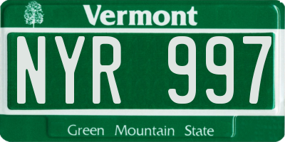 VT license plate NYR997