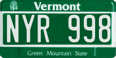VT license plate NYR998