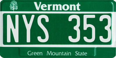 VT license plate NYS353