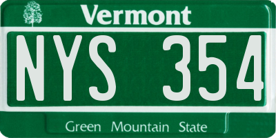 VT license plate NYS354