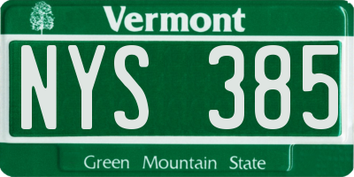 VT license plate NYS385