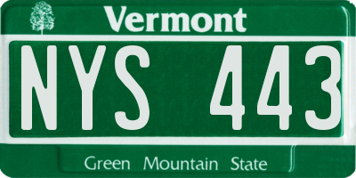VT license plate NYS443