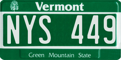 VT license plate NYS449