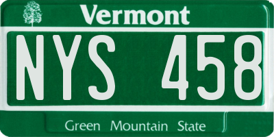 VT license plate NYS458