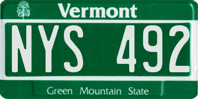VT license plate NYS492
