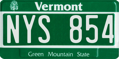 VT license plate NYS854