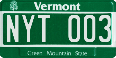 VT license plate NYT003