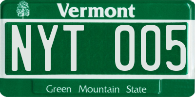 VT license plate NYT005