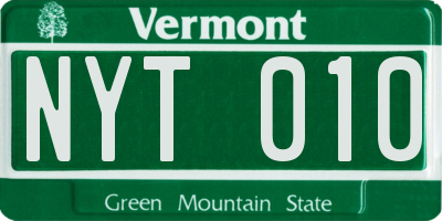 VT license plate NYT010