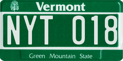 VT license plate NYT018