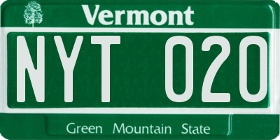 VT license plate NYT020