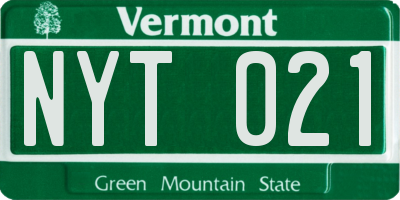 VT license plate NYT021