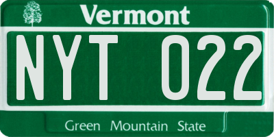 VT license plate NYT022